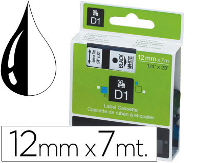 Cinta Dymo D1 12mm. x 7m. plástico blanco  tinta negra 45013